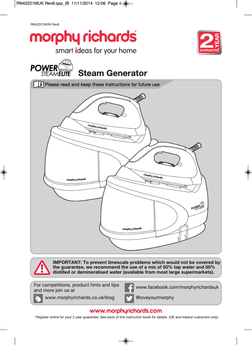 Page 1 de la notice Manuel utilisateur Morphy Richards Power Steam 330017
