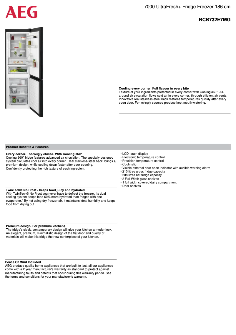 Page 1 de la notice Fiche technique AEG RCB732E7MG