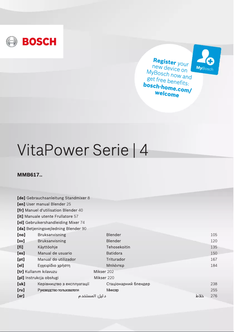 Page n°1 - Manuel utilisateur Bosch VitaPower Serie 4 MMB6174SN