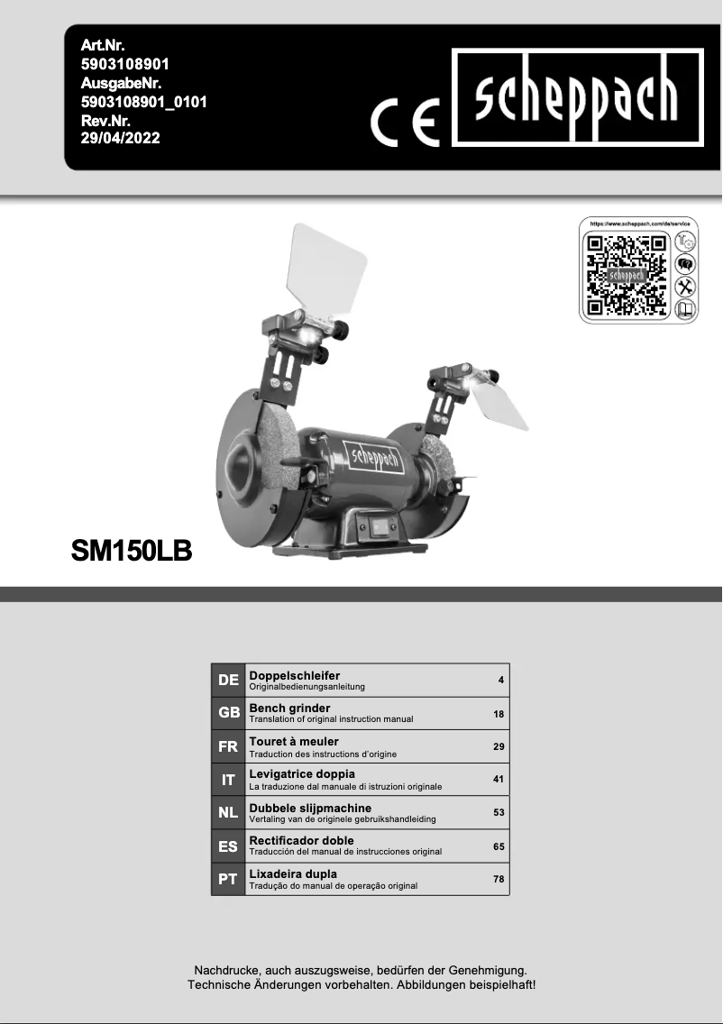 Página 1 del manual Manual de usuario Scheppach SM150LB