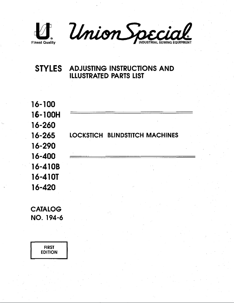 Page n°1 - Manuel utilisateur Union Special 16-410T