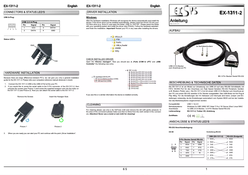 Page 1 de la notice Manuel utilisateur EXSYS EX-1311-2