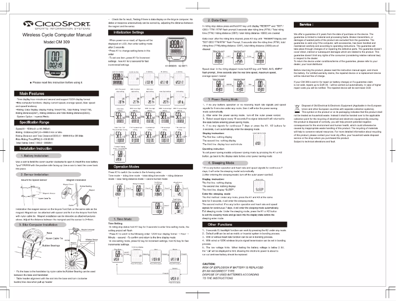 Page 1 de la notice Manuel utilisateur Ciclo Master CM 309