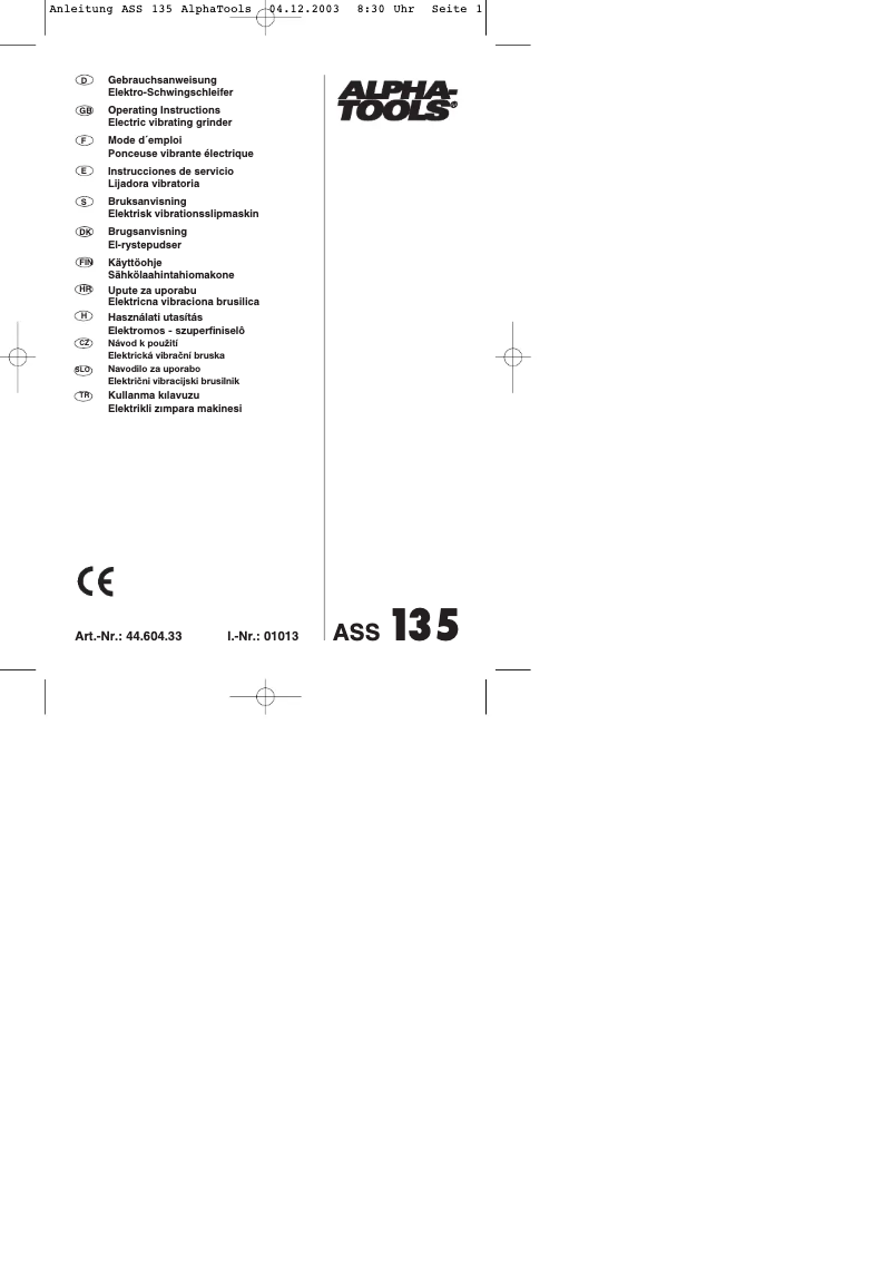 Página 1 del manual Manual de usuario Alpha Tools ASS 135
