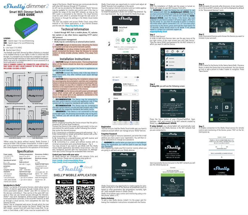 Page 1 de la notice Manuel utilisateur Shelly Dimmer 2