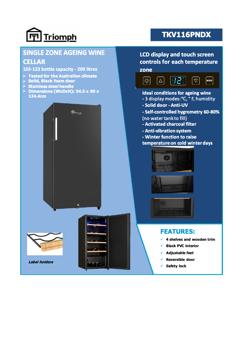 Página 1 del manual Ficha técnica Triomph TKV116PNDX