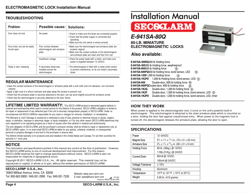 Image de la première page du manuel de l'appareil E-941SA-80Q