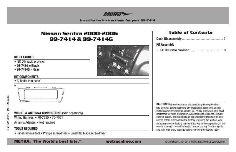 Page n°1 - Mode d'emploi Metra 99-7414G