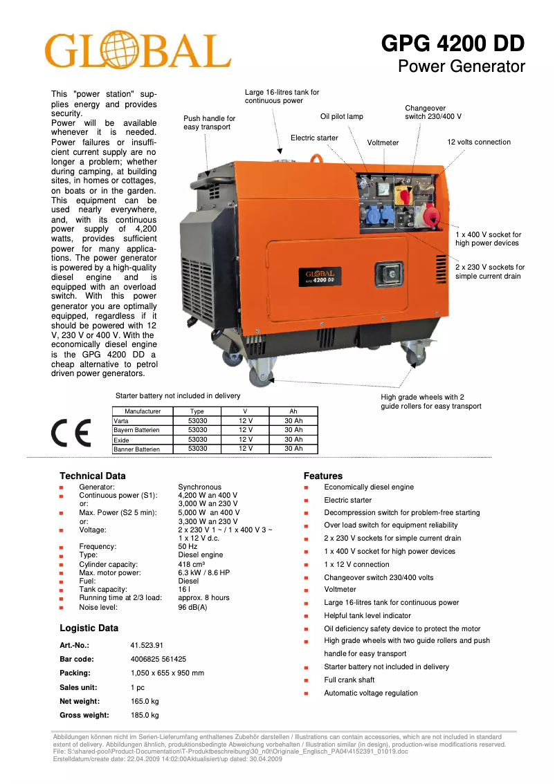 Page n°1 - Manuel utilisateur Global GPG 4200DD
