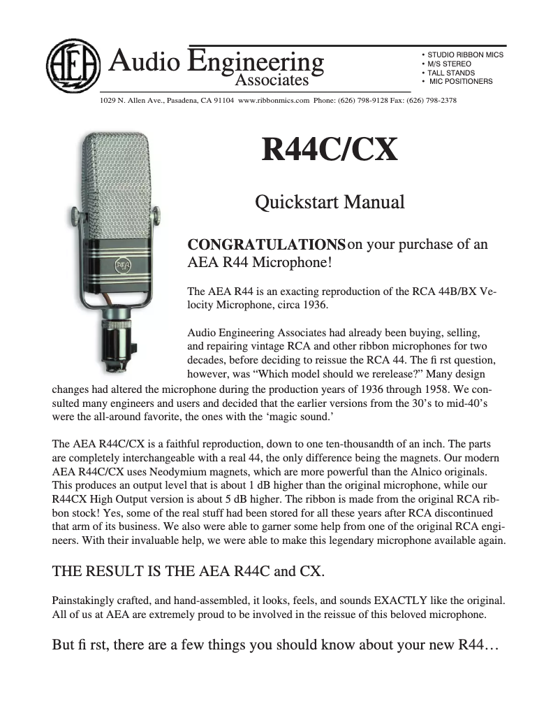Page 1 de la notice Manuel utilisateur AEA R44CX