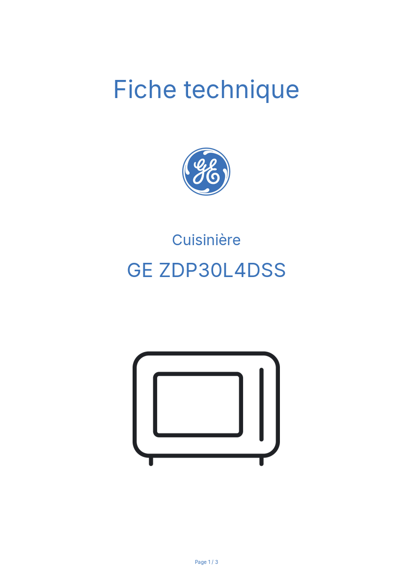 Page n°1 - Fiche technique GE ZDP30L4DSS