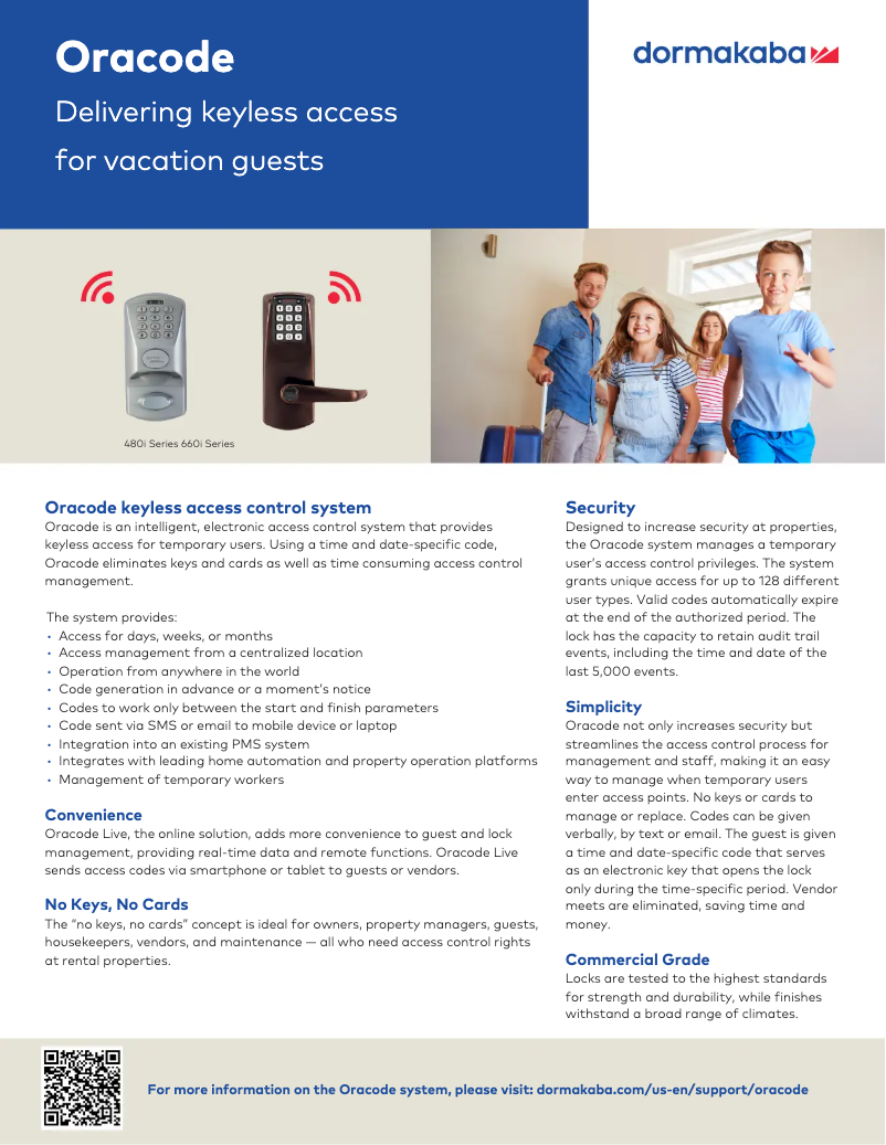 Page 1 de la notice Fiche technique Dormakaba Oracode