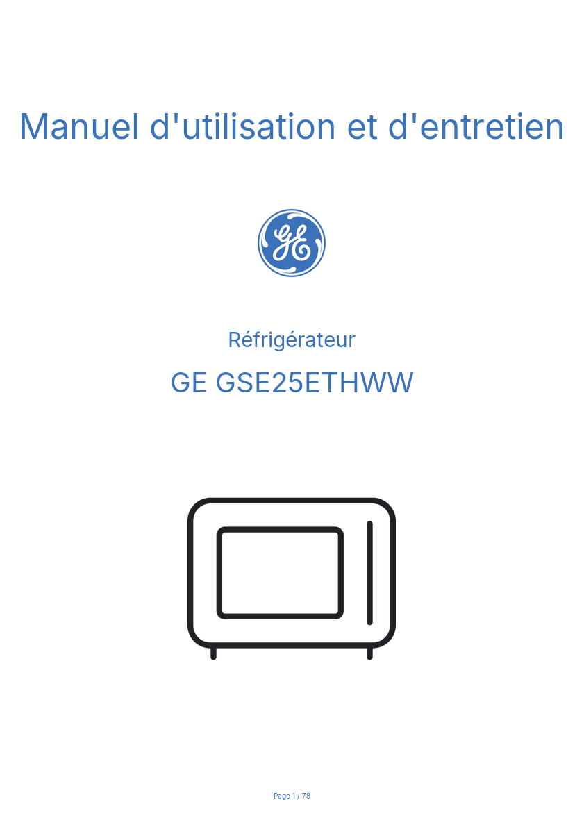Page n°1 - Manuel d'utilisation et d'entretien GE GSE25ETHWW