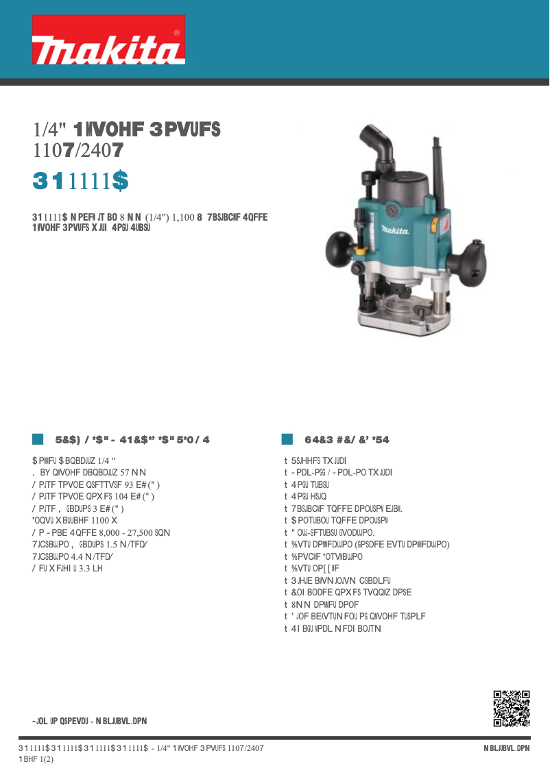 Page 1 de la notice Fiche technique Makita RP1111C