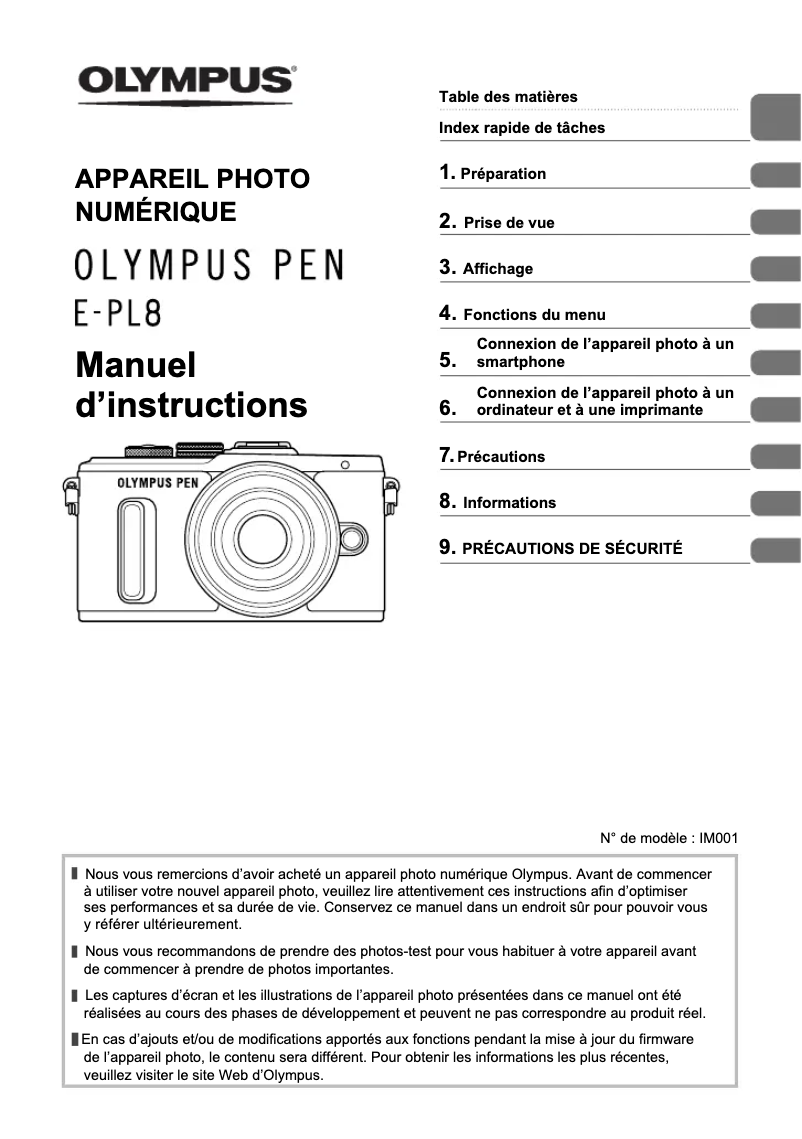 Page n°1 - Manuel utilisateur Olympus PEN E-PL8