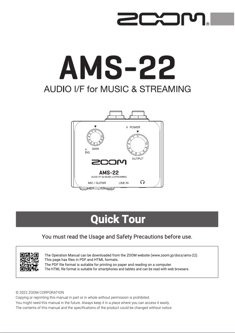 Page n°1 - Guide de démarrage rapide Zoom AMS-22