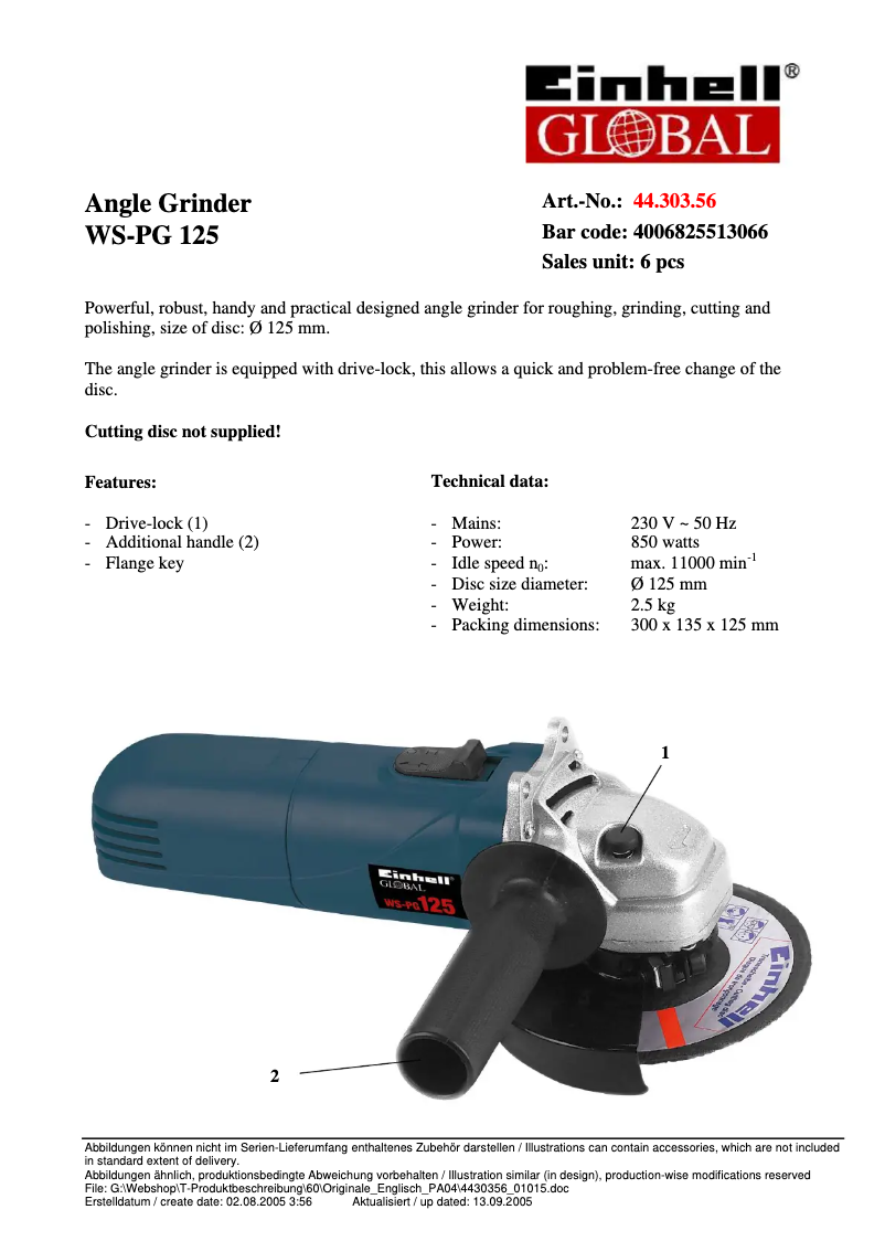 Page n°1 - Manuel utilisateur Global WS-PG 125