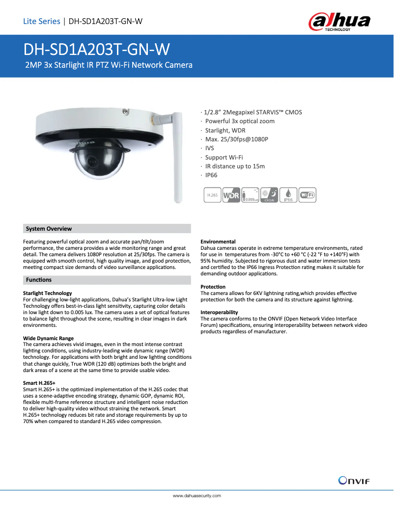 Page 1 de la notice Fiche technique Dahua Technology SD1A203T-GN-W