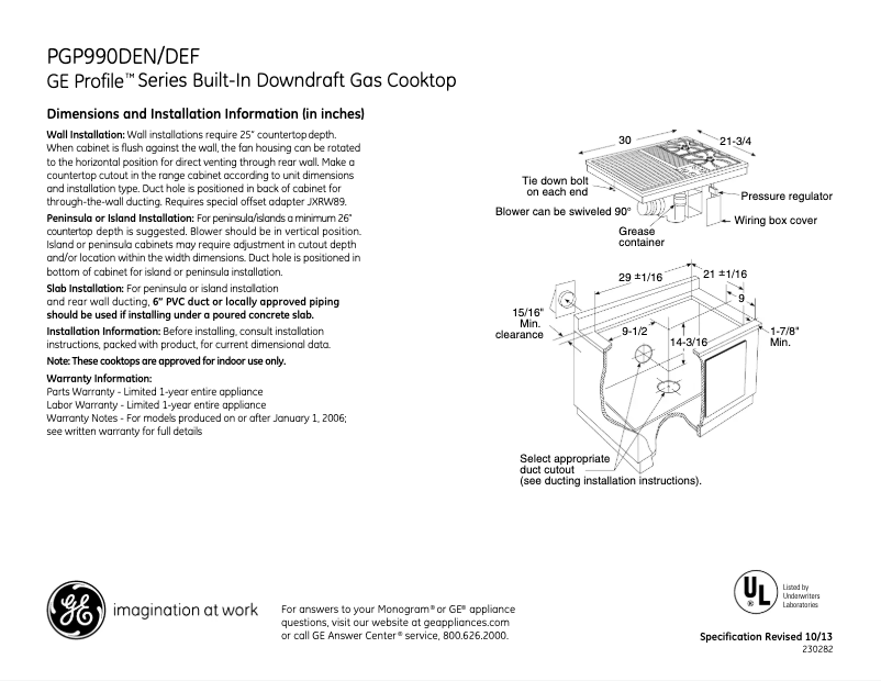 Page n°1 - Fiche technique GE Profile PGP990DENBB