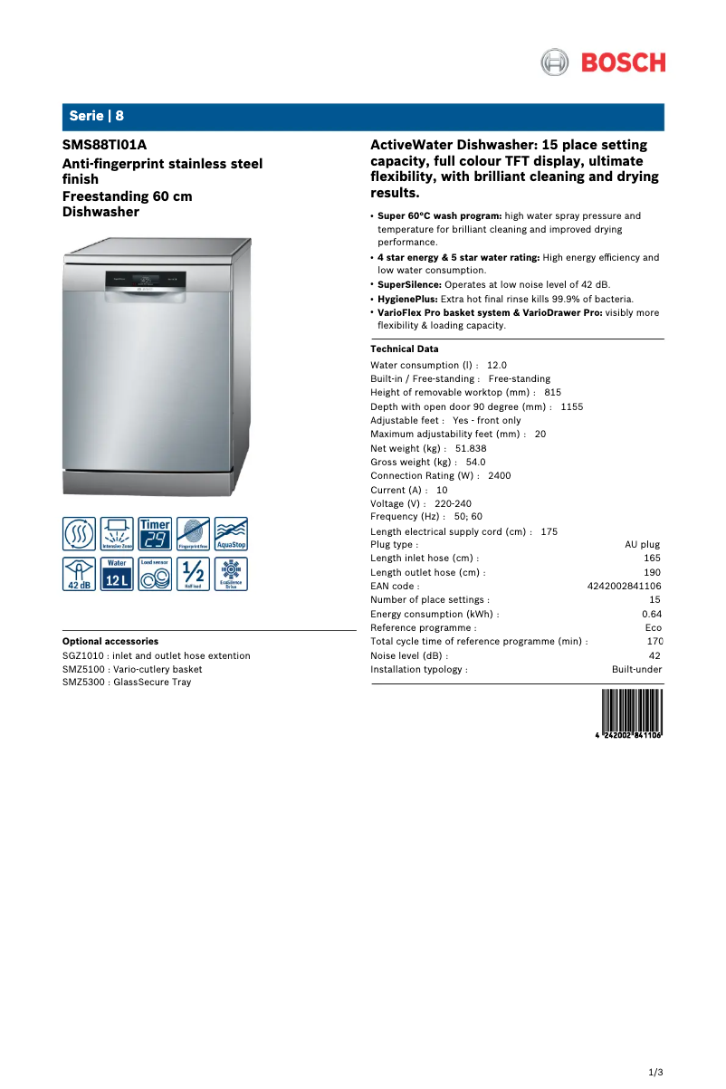 Image de la première page du manuel de l'appareil SMS88TI01A