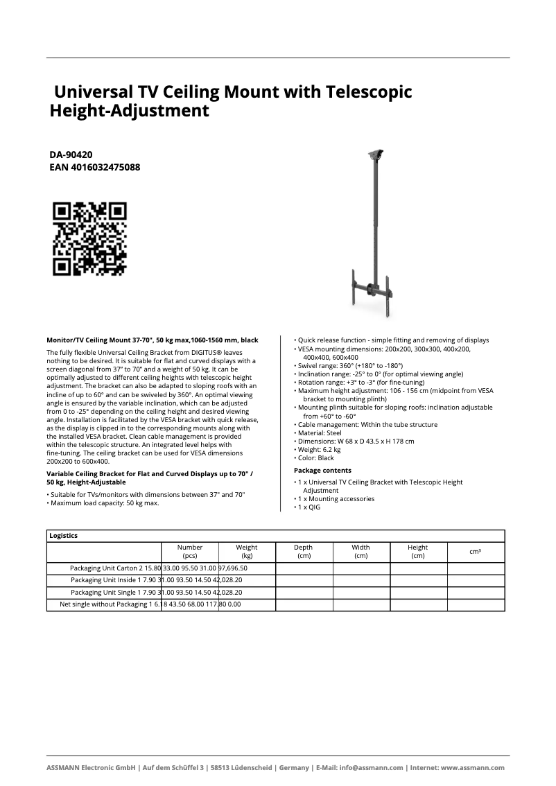 Page 1 de la notice Fiche technique Digitus DA-90420