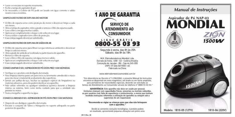 Page 1 de la notice Manuel utilisateur Mondial Zion NAP-03