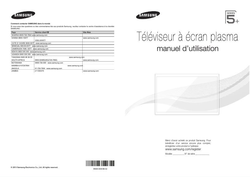 Page 1 de la notice Manuel utilisateur Samsung PS60F5500