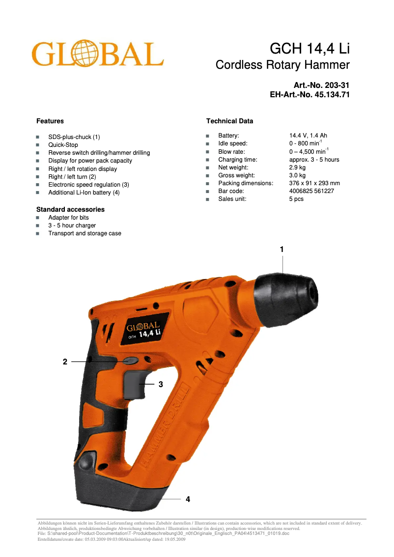 Page 1 de la notice Manuel utilisateur Global GCH 14,4 Li