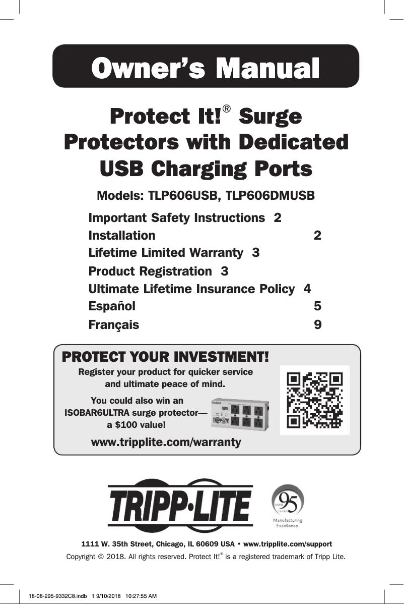 Page 1 de la notice Manuel utilisateur Tripp Lite Protect It! TLP606DMUSB