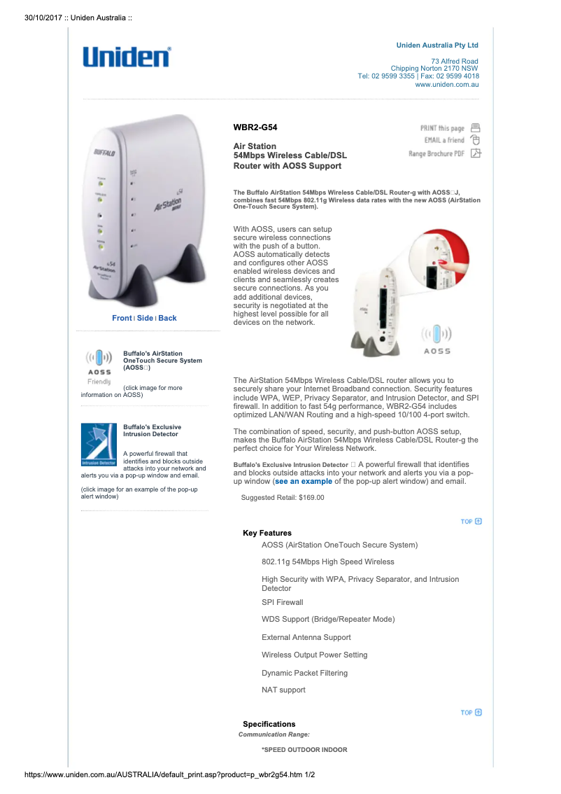 Image de la première page du manuel de l'appareil WBR2-G54