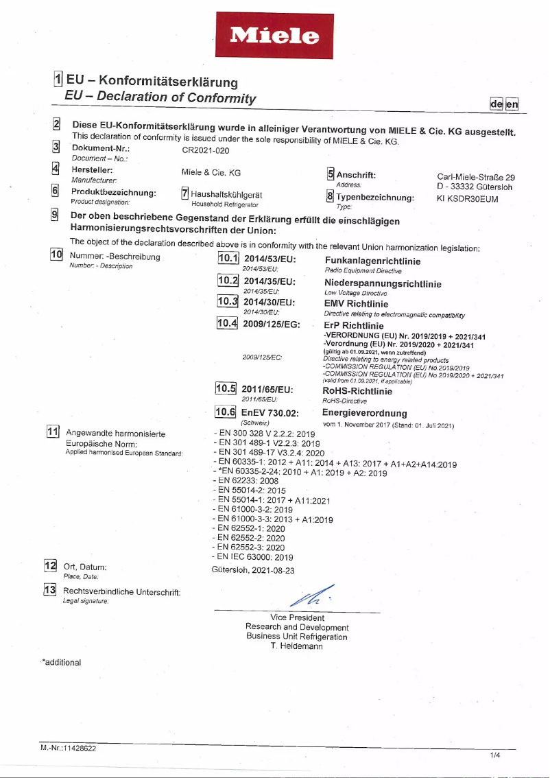 Page 1 de la notice Manuel utilisateur Miele K 2801 Vi