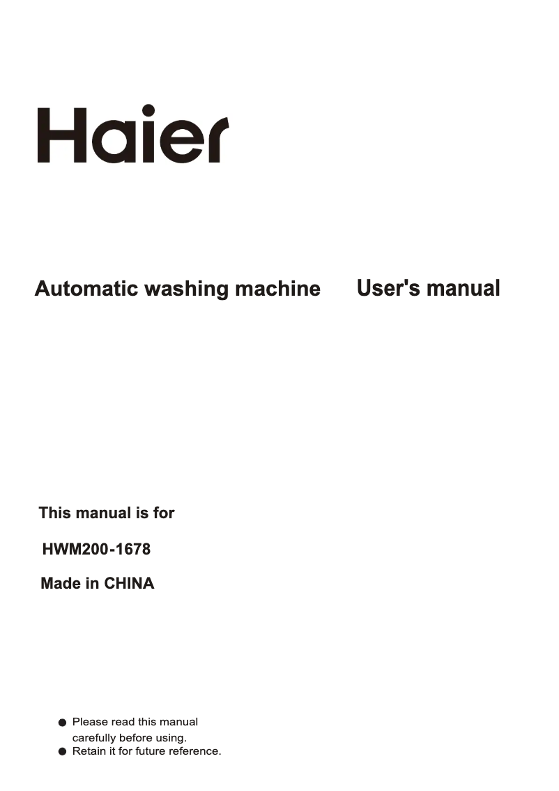 Page 1 de la notice Manuel utilisateur Haier HWM120-1678