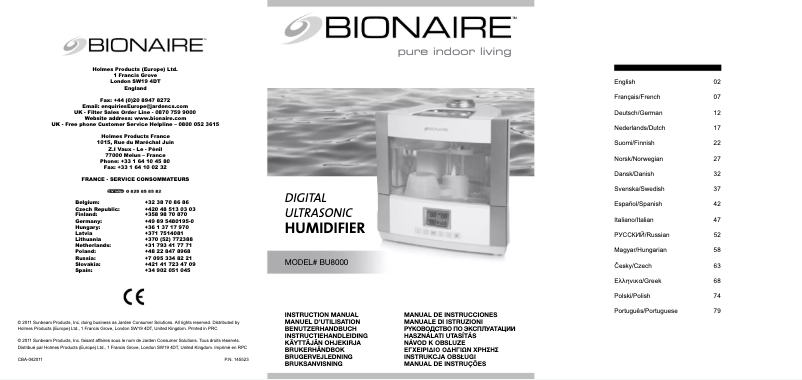 Page n°1 - Manuel utilisateur Bionaire BU8000