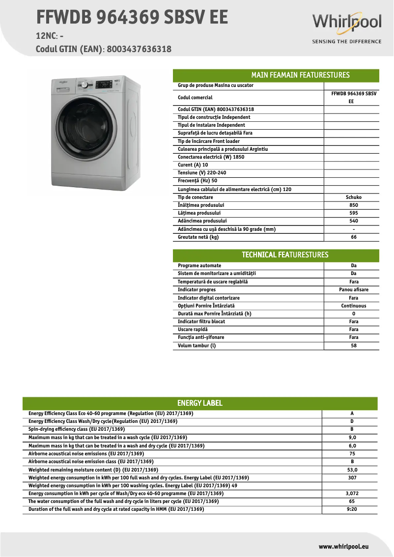 Image de la première page du manuel de l'appareil FFWDB 964369 SBSV EE