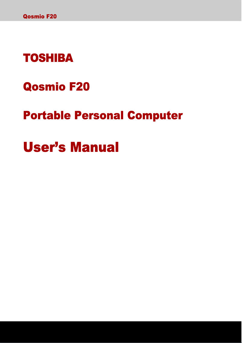 Page n°1 - Manuel utilisateur Toshiba Qosmio F20