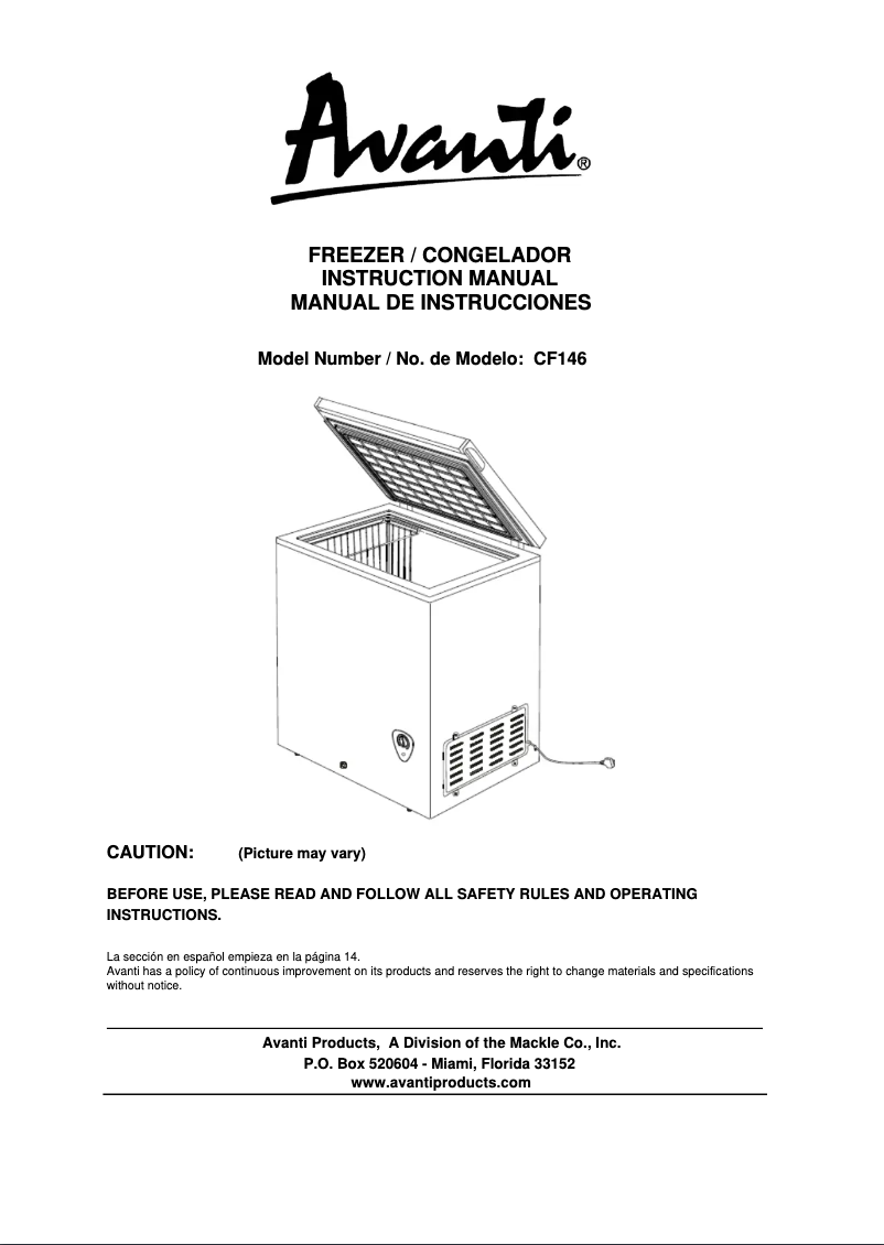 Page 1 de la notice Manuel utilisateur Avanti CF146