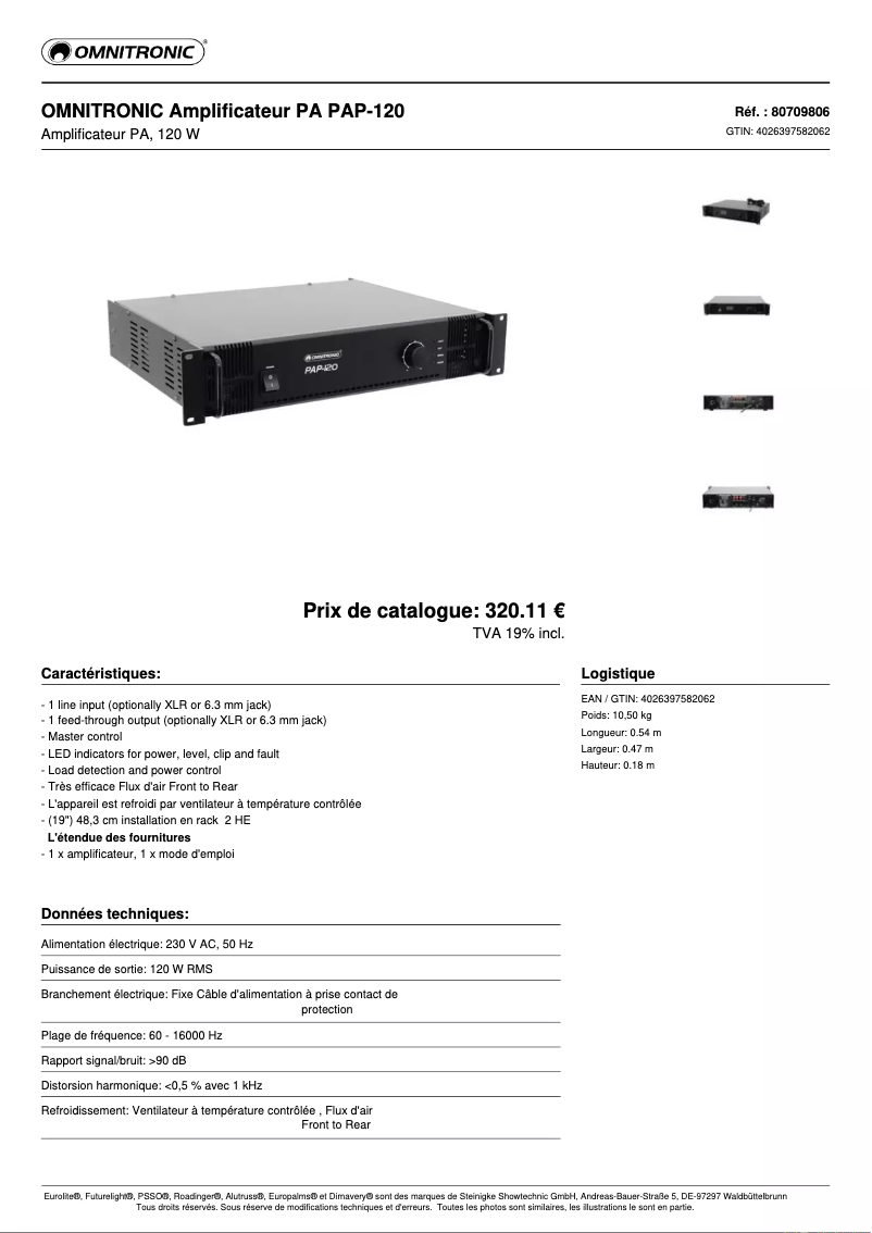 Page n°1 - Fiche technique Omnitronic PAP-120