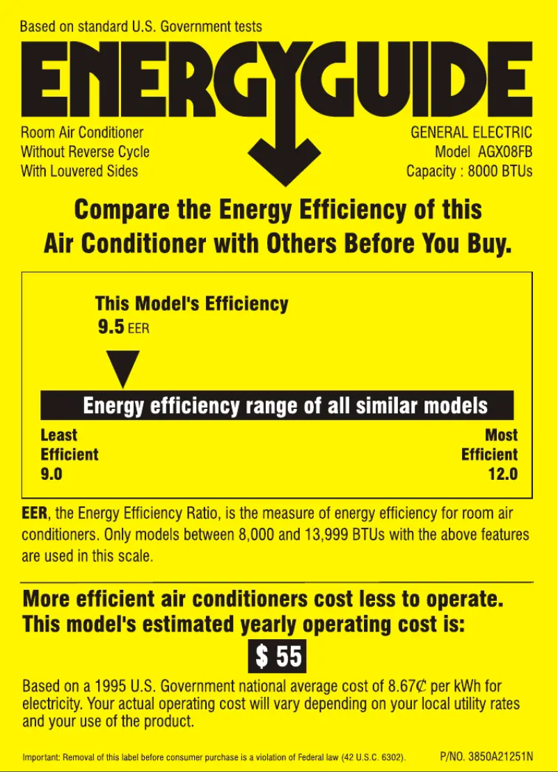 Page n°1 - Label énergétique GE AGX08FB