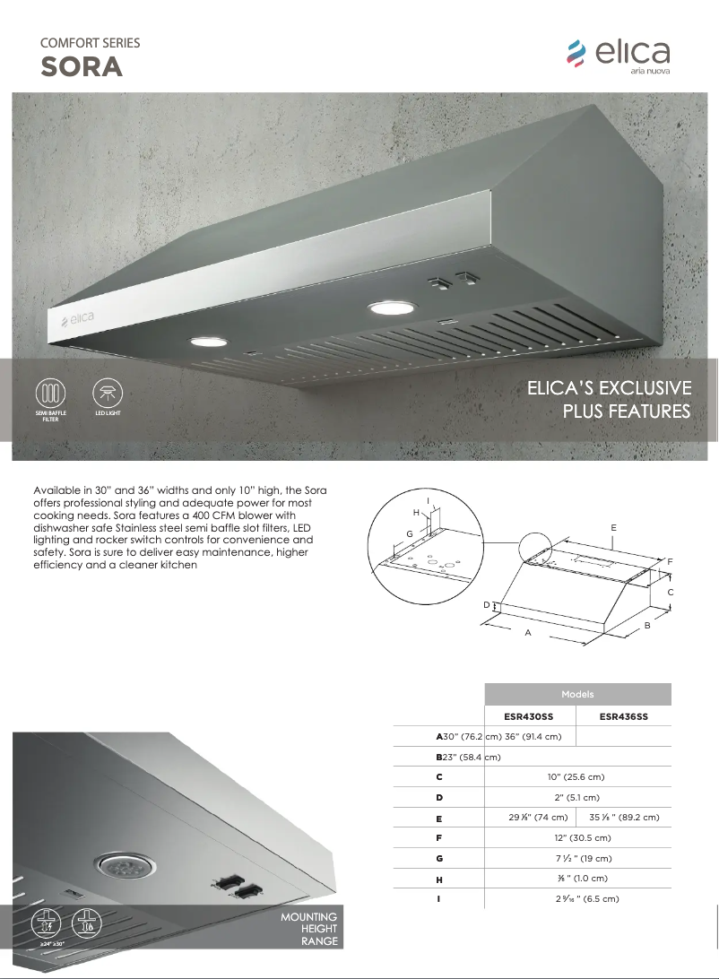 Page 1 de la notice Fiche technique Elica Sora ESR436S1