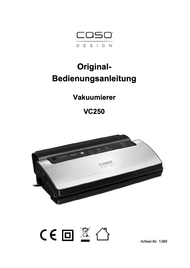 Page 1 de la notice Manuel utilisateur Caso VC250