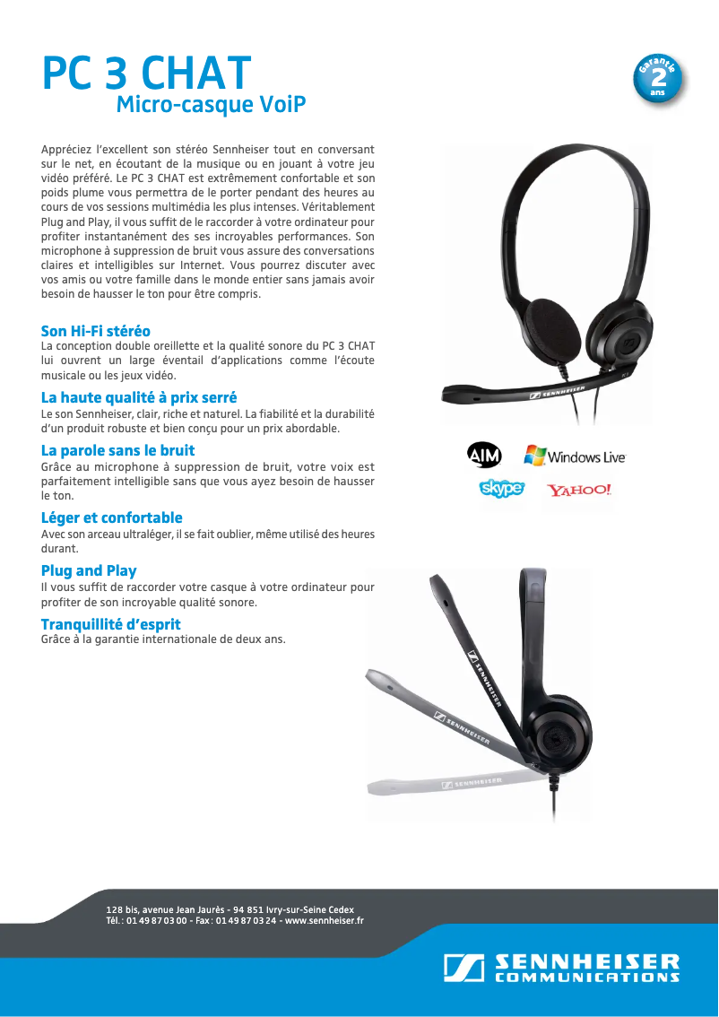 Page n°1 - Fiche technique Sennheiser PC 3 Chat