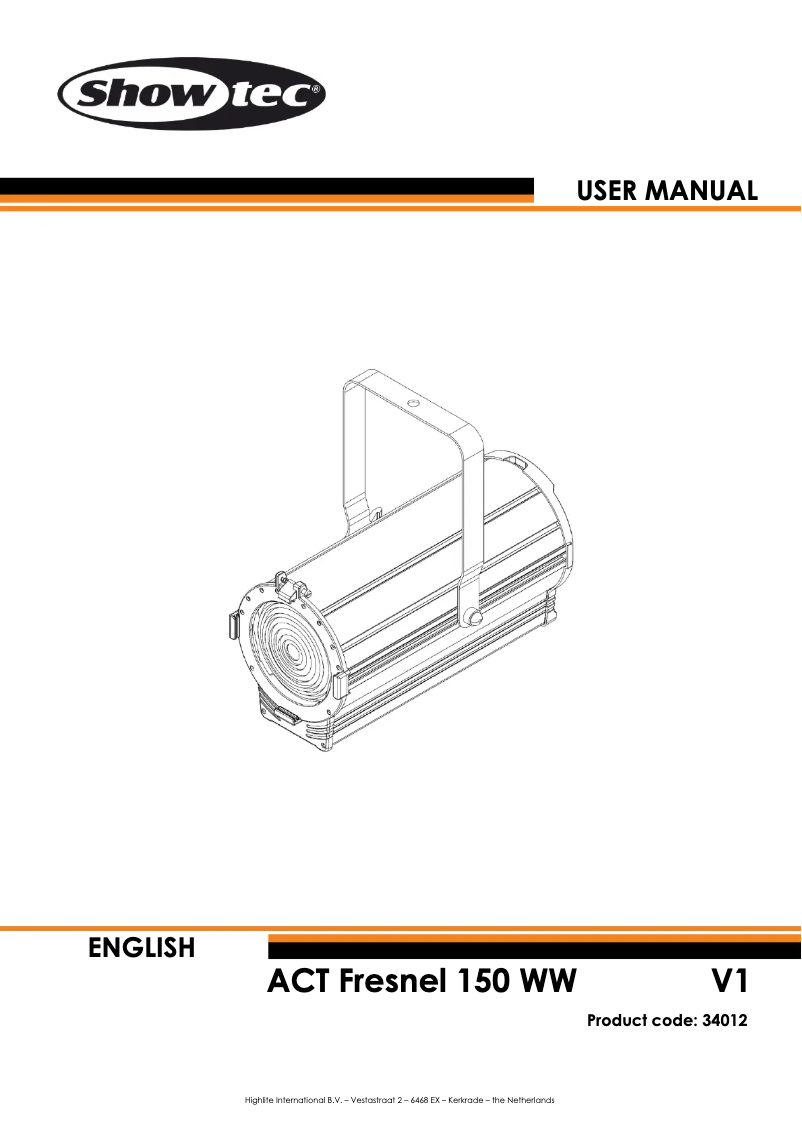 Image de la première page du manuel de l'appareil ACT Fresnel 150 WW