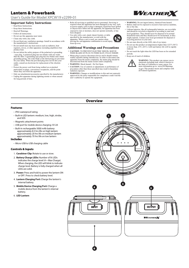 Page 1 de la notice Manuel utilisateur Weather X XPCW19