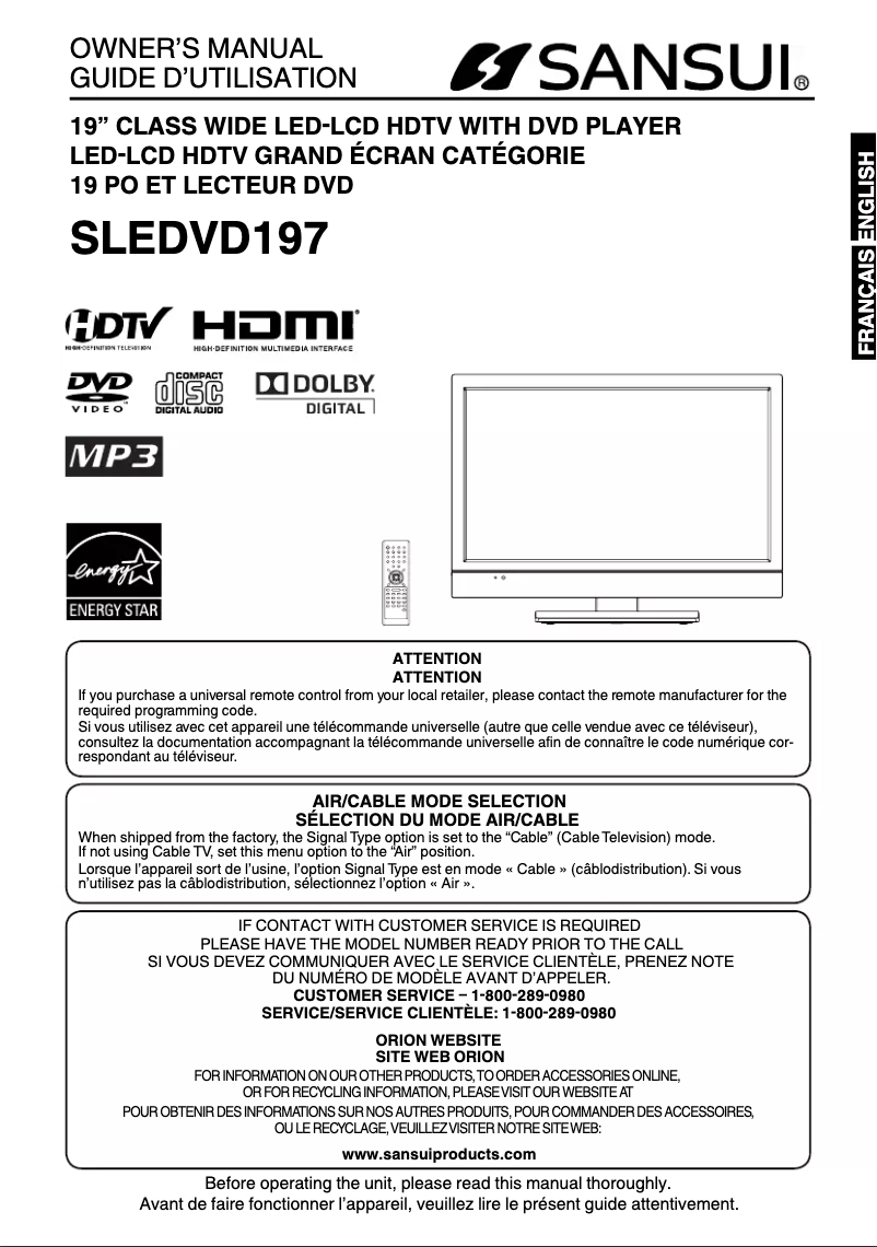 Page n°1 - Manuel utilisateur Sansui SLEDVD197