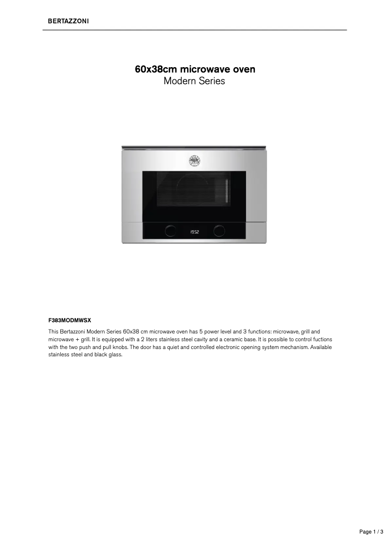 Page n°1 - Fiche technique Bertazzoni F383MODMWSX