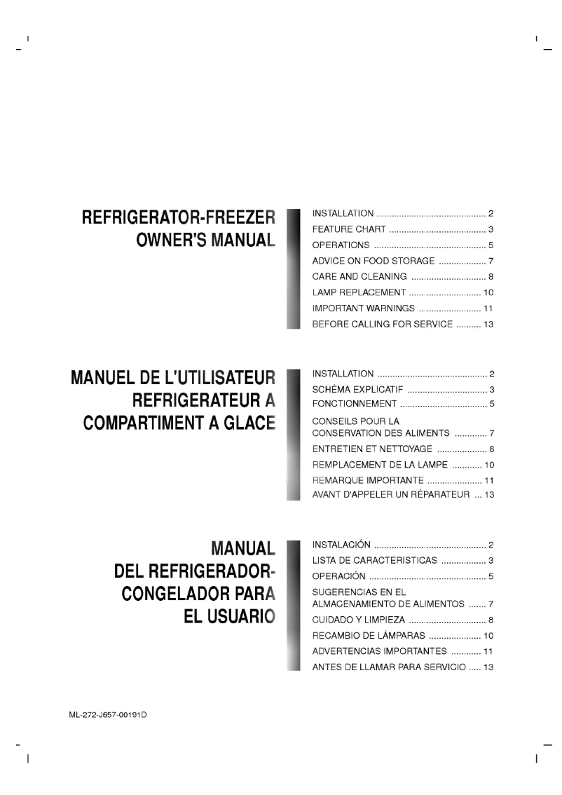 Page n°1 - Manuel utilisateur LG GR-272S