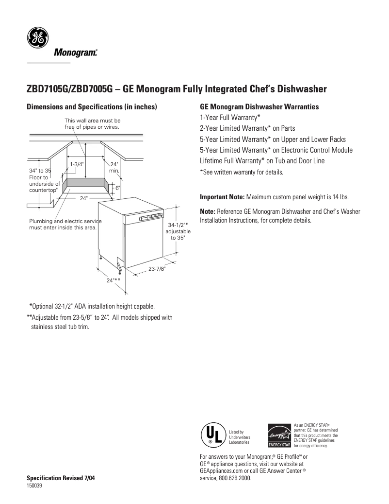 First page image of the manual for ZBD7005GII