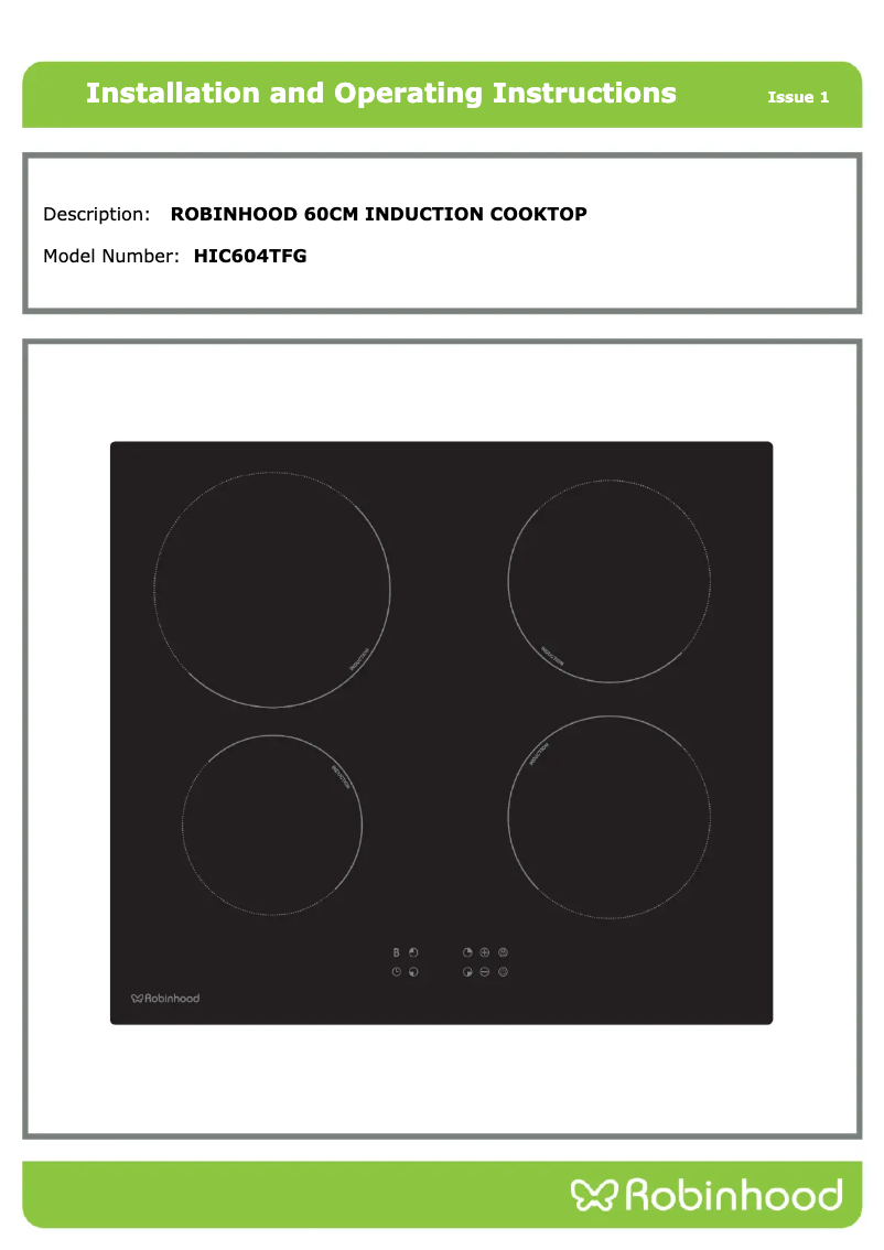 Page n°1 - Manuel utilisateur Robinhood HIC604TFG