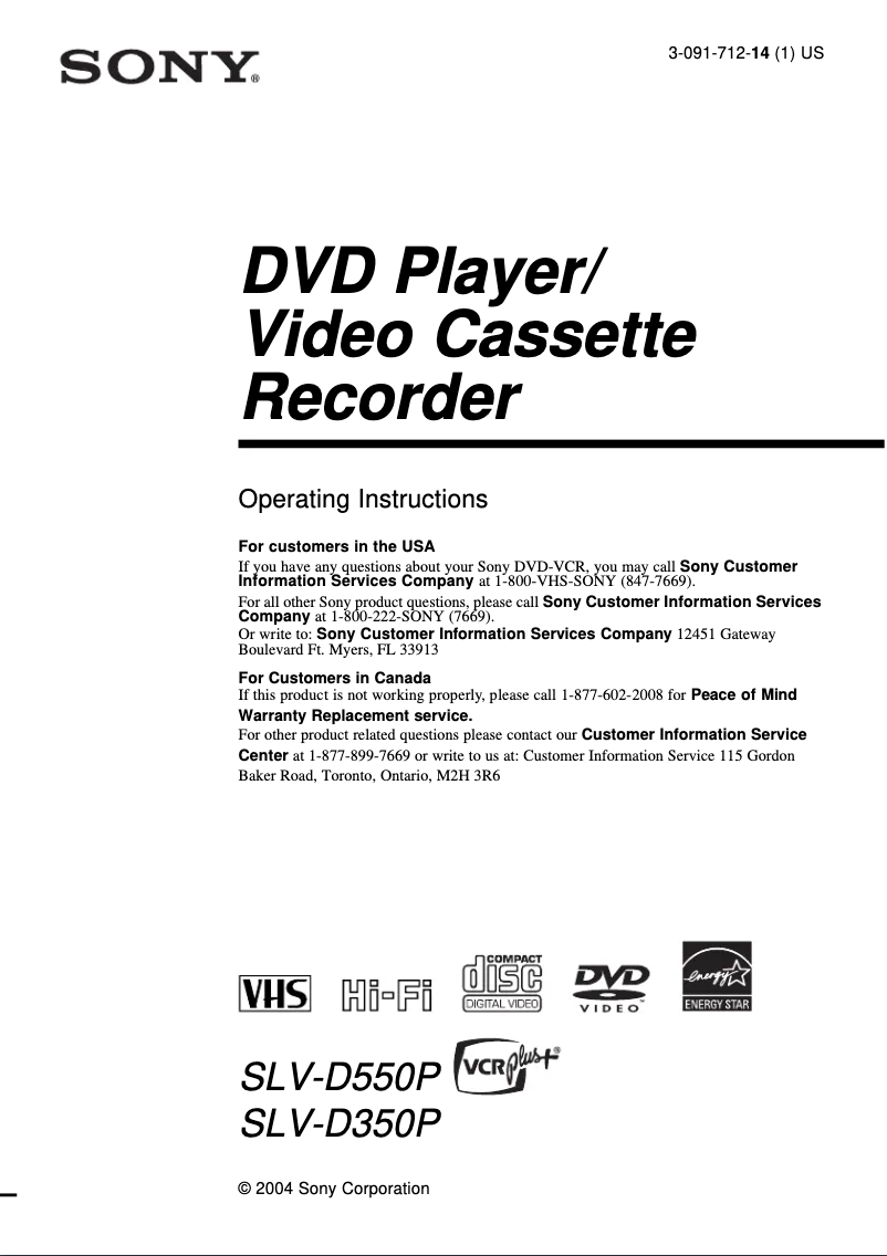 Image de la première page du manuel de l'appareil SLV-D350P