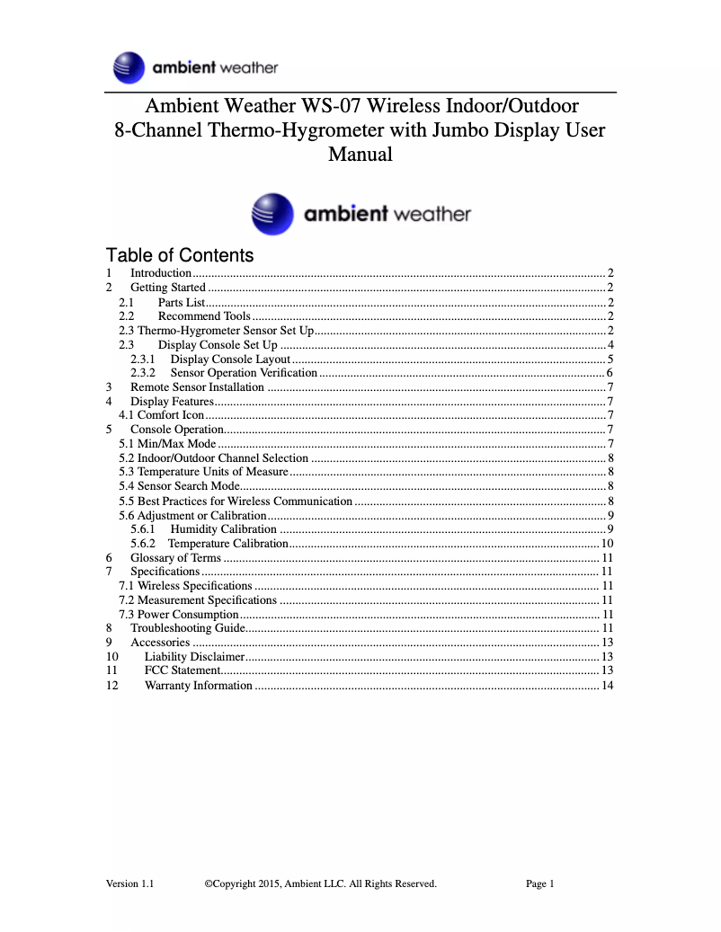 Image de la première page du manuel de l'appareil WS-07